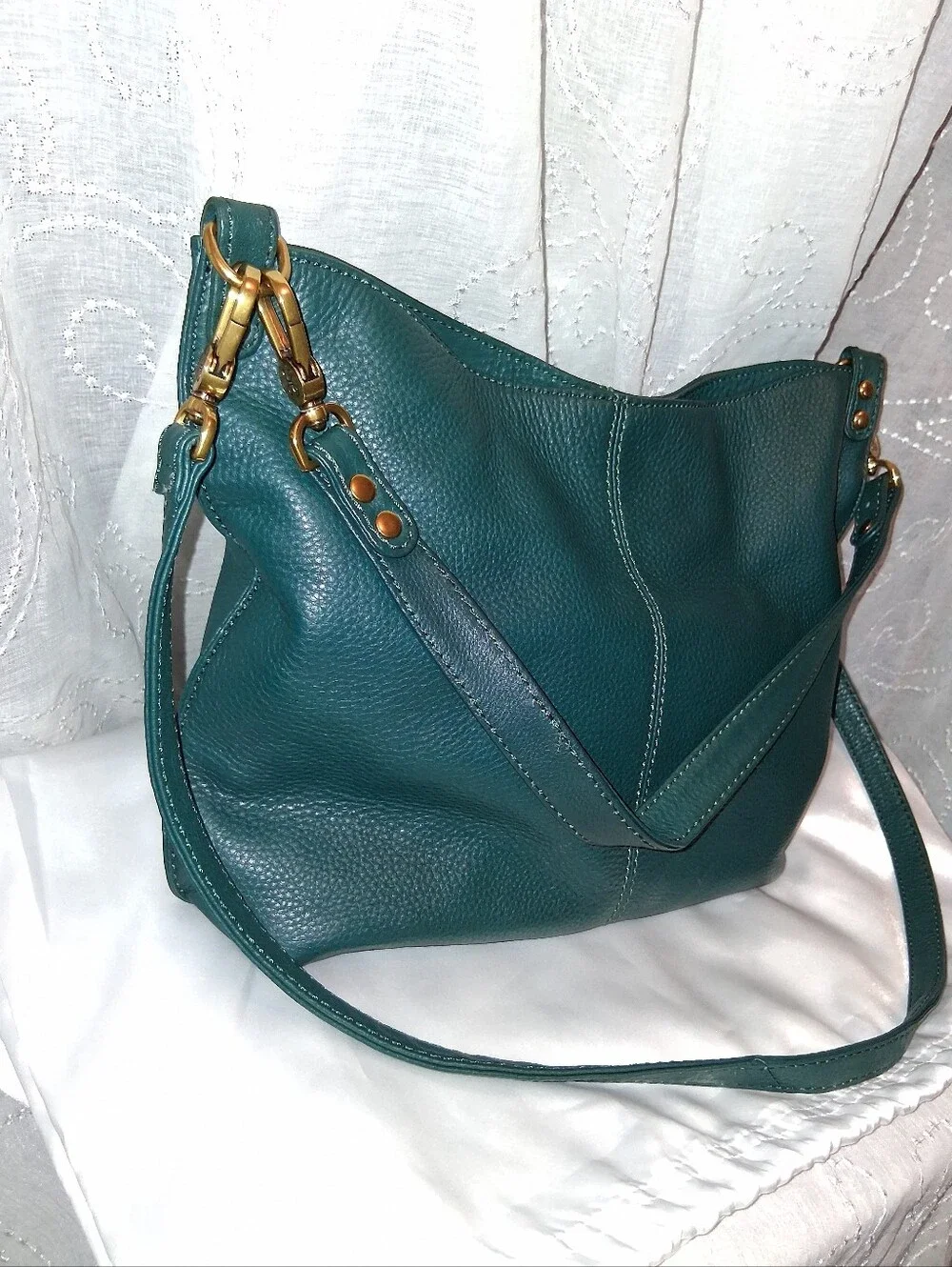 HOBO PIER Pebbled Leather Bag in Peacock Teal DISCONTINUED